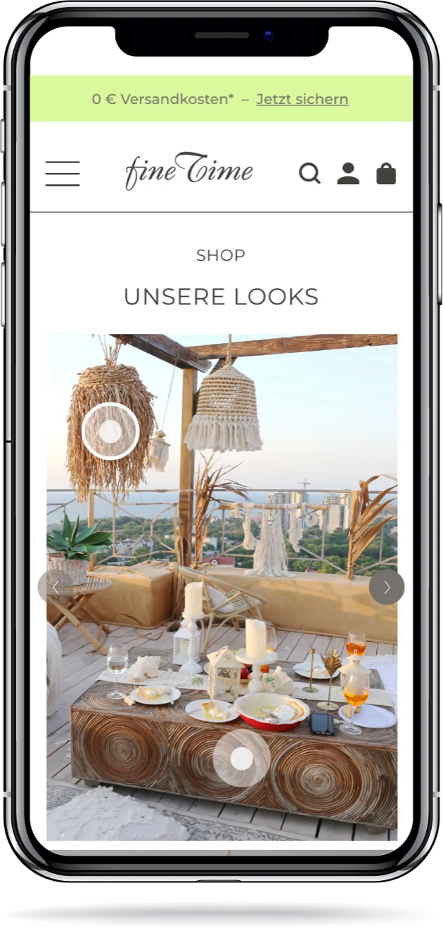 fineTime B2C-Onlineshop – Mobile-Ansicht