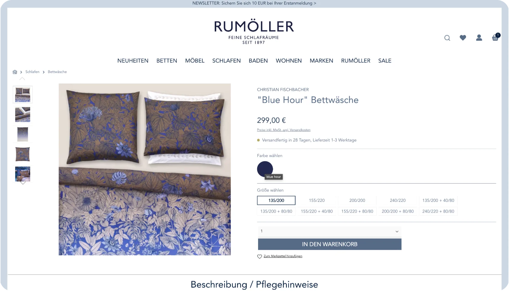 Rumöller Produktseite auf dem Desktop